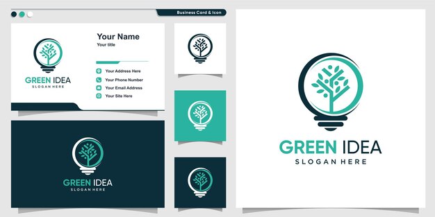 Logotipo da ideia verde com conceito moderno e design de cartão de visita Premium Vector