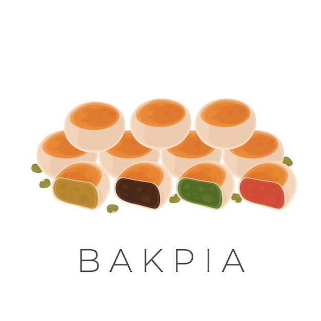 Logotipo da ilustração do feijão mung bakpia com vários sabores