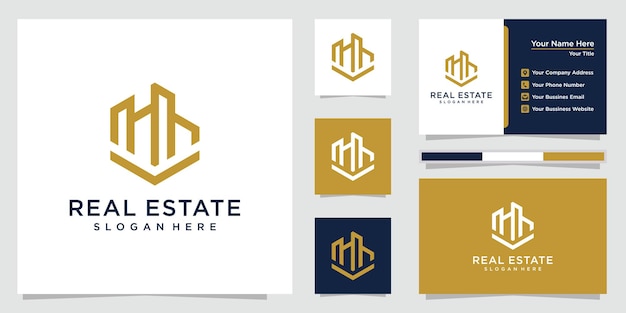 Logotipo da imobiliária com estilo de arte de linha. resumo de imóveis para design de logotipo e cartão de visita