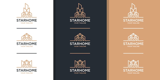 Logotipo da imobiliária com estrela e estilo de arte de linha