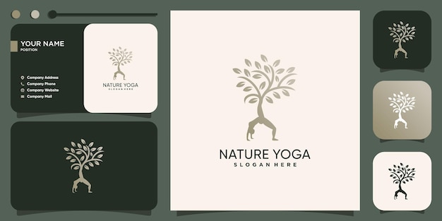 Logotipo da ioga com conceito de árvore da natureza premium vector