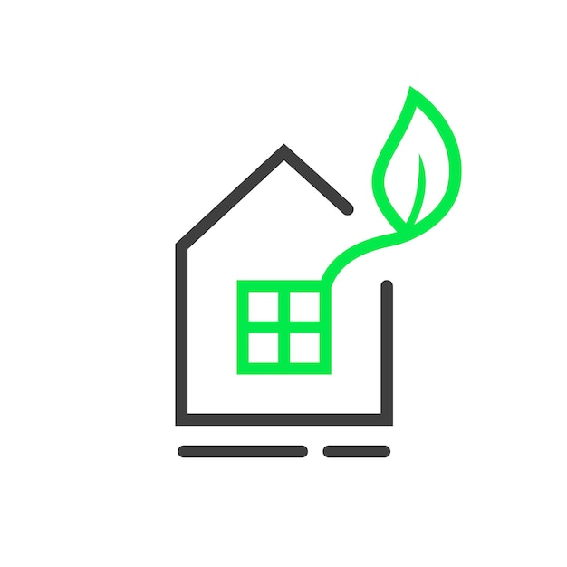 Logotipo da janela eco com casa de linha fina. conceito de habitação, energia alternativa, inovação, seguro, meio ambiente, construção, villa. estilo plano tendência de design gráfico de marca moderna em fundo branco