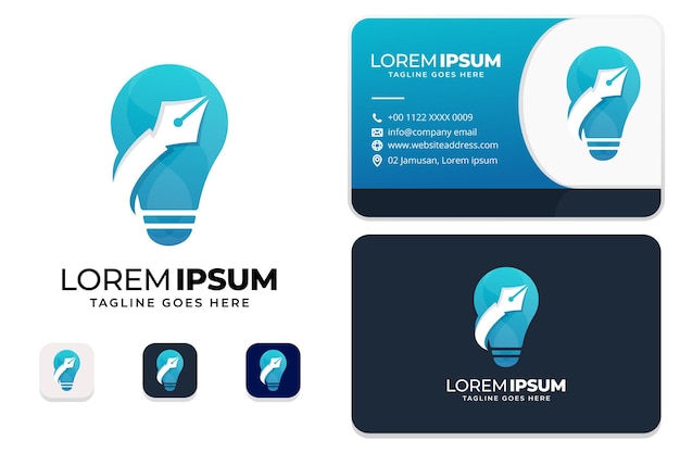 Logotipo da lâmpada da caneta com design de cartão de visita