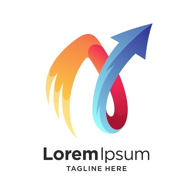 Logotipo da letra A com seta e ícone moderno da aviação de conceito de asa