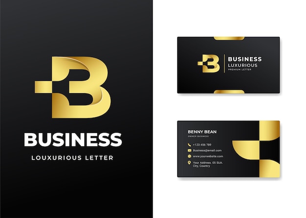 Logotipo da letra b de luxo premium e design de cartão de visita
