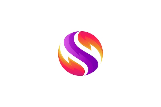 Logotipo da letra com elemento fogo em design de forma de círculo