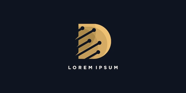 Logotipo da letra d com estilo abstrato dourado vetor premium