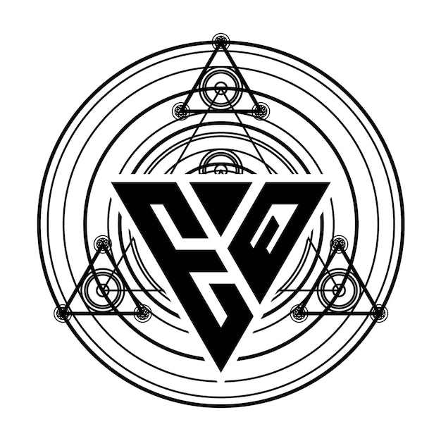 Logotipo da letra EQ Monogram com modelo de design em forma de triângulo com ornamentos geométricos sagrados