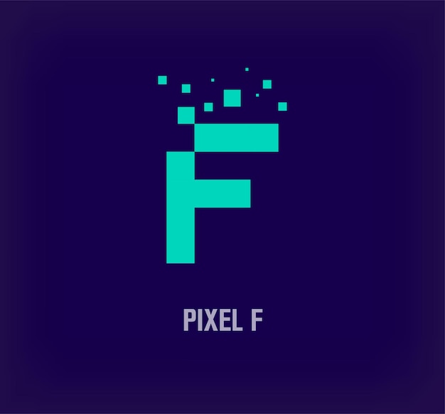 Logotipo da letra F de pixel criativo Vetor de modelo de pixel art e explosão de pixel digital exclusivo