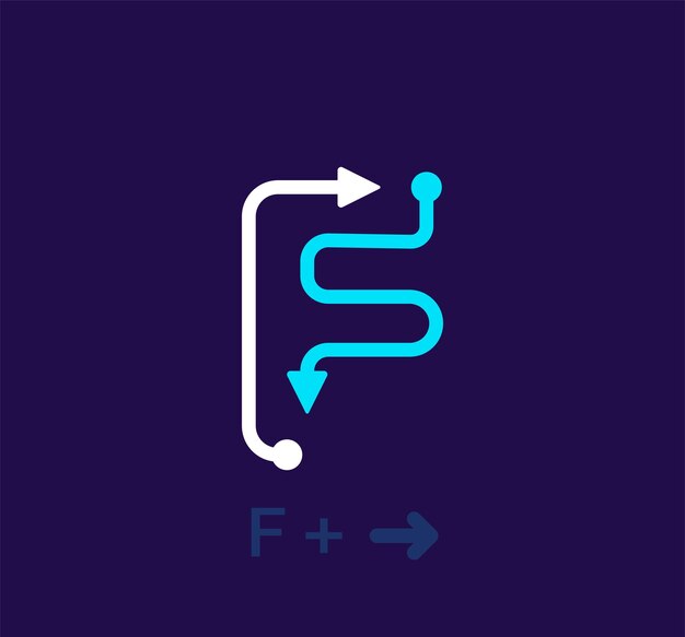 Logotipo da letra F linear. Logotipo único. Alvo de seta rotativa simples de carta abstrata