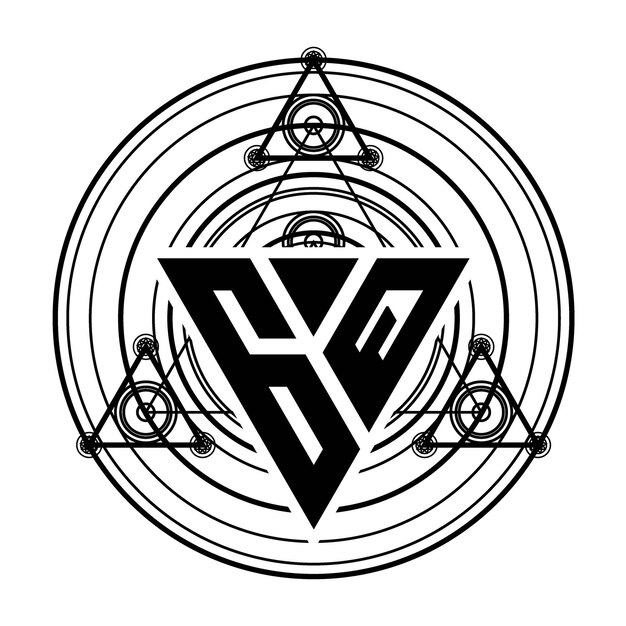Logotipo da letra GQ Monogram com modelo de design em forma de triângulo com ornamentos geométricos sagrados