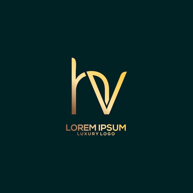 Logotipo da letra hv luxo cor dourada