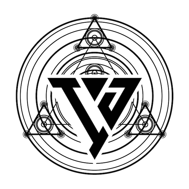 Logotipo da letra IJ Monogram com modelo de design em forma de triângulo com ornamentos geométricos sagrados