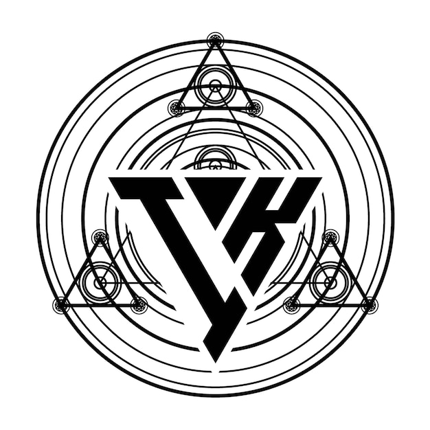 Logotipo da letra IK Monogram com modelo de design em forma de triângulo com ornamentos geométricos sagrados