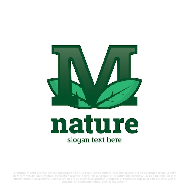 Logotipo da letra m com conjunto de vetores de ícone de folhas isolado em fundo branco natureza de luxo deixa logotipo