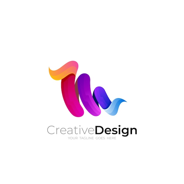 Vetor logotipo da letra m com logotipos de estilo moderno de ilustração de design colorido