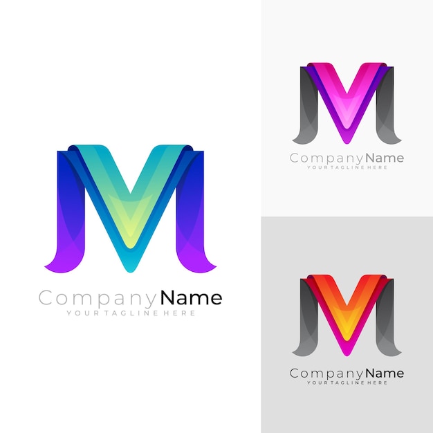 Logotipo da letra m com vetor de design moderno, 3d colorido