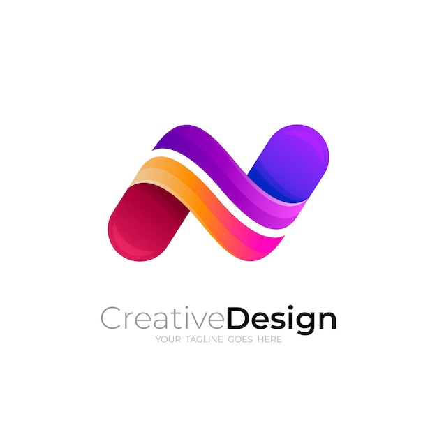 Vetor logotipo da letra n com vetor de design colorido, estilo 3d