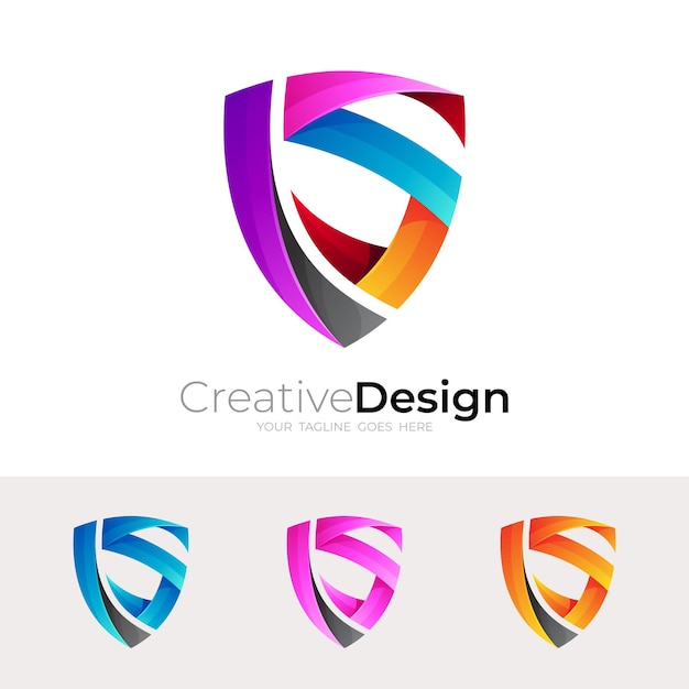 Logotipo da letra S com modelo de design de escudo, 3D colorido