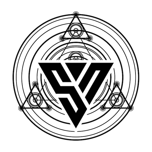 Logotipo da letra SN Monogram com modelo de design em forma de triângulo com ornamentos geométricos sagrados