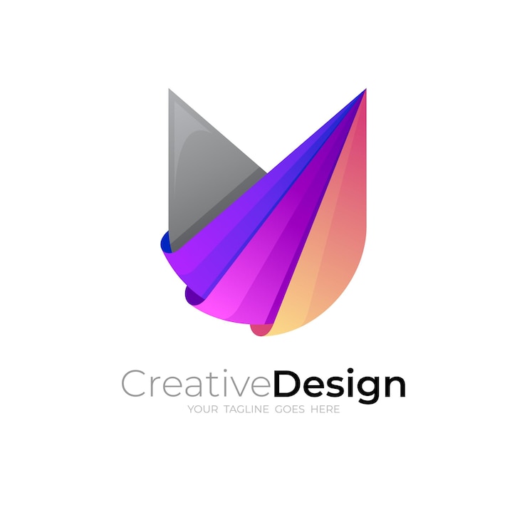 Vetor logotipo da letra u com design colorido, modelo de logotipo 3d