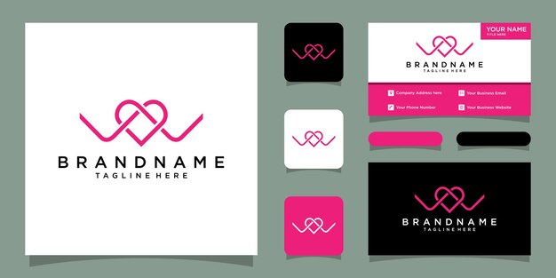 Logotipo da letra w com símbolo de ícone de vetor de design de amor com design de cartão de visita premium vector