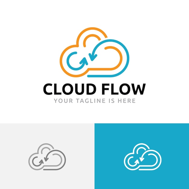 Logotipo da linha cloud flow arrow internet data technology