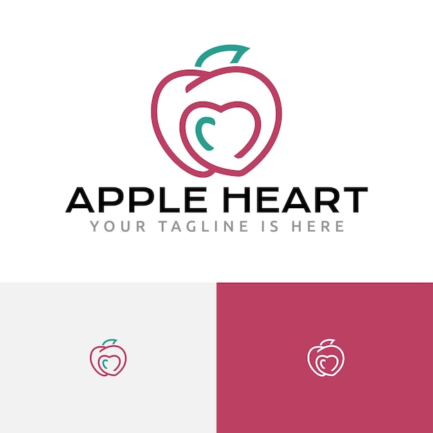 Logotipo da linha de alimentos saudáveis apple love heart fruit