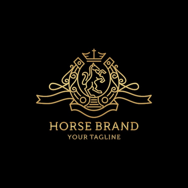 Vetor logotipo da linha de arte da marca heraldry horse