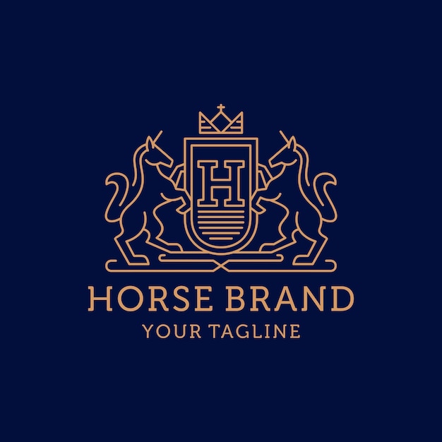 Vetor logotipo da linha de arte da marca heraldry horse