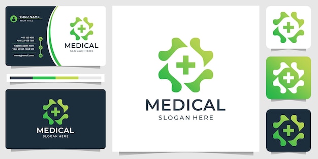 Logotipo da linha médica do monograma e modelo de cartão de visita