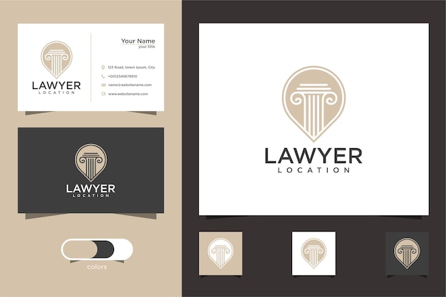 Logotipo da localização do advogado e modelo de design de cartão de visita