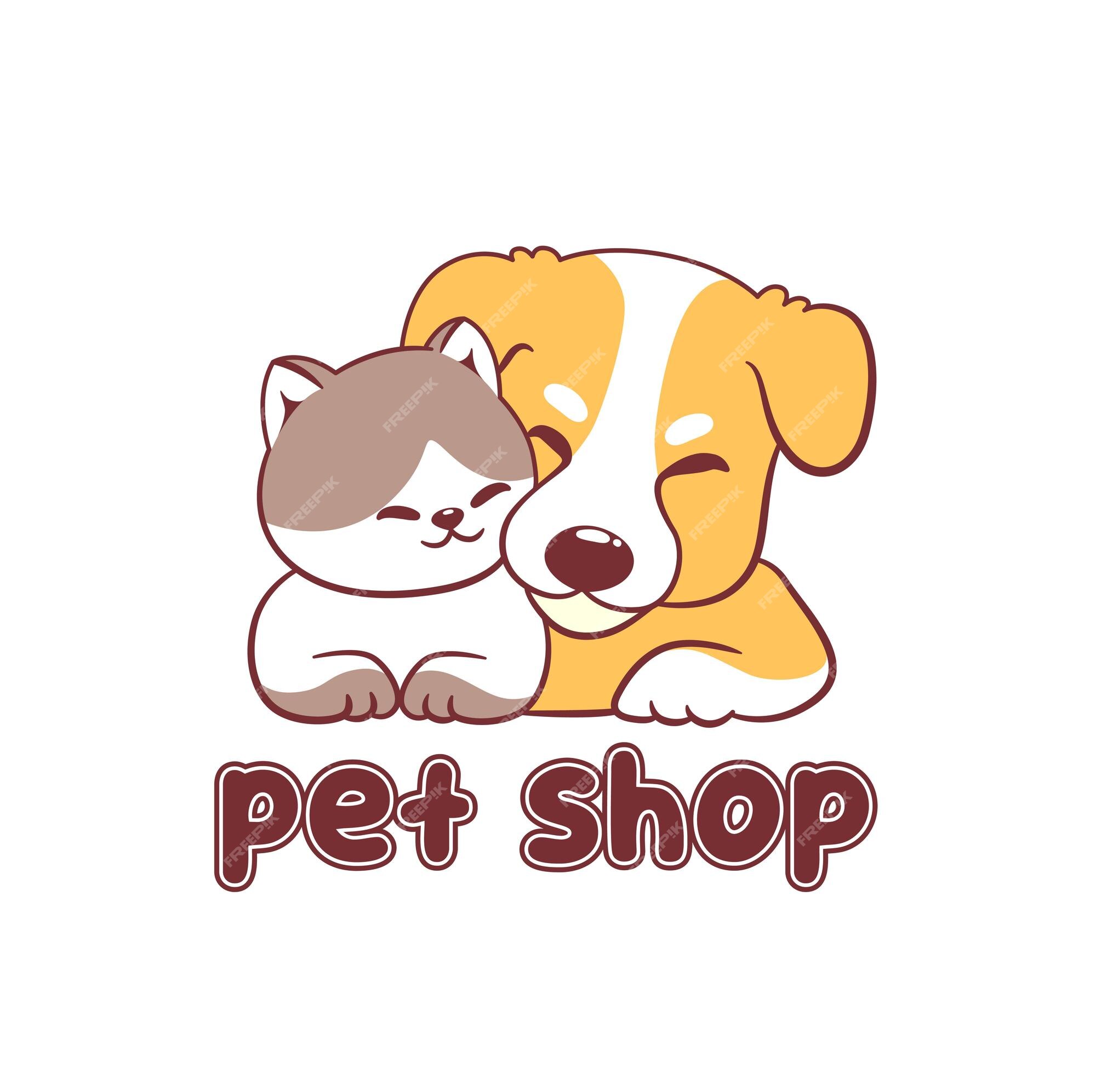 Logotipo fofinho da petshop com gato e cachorro