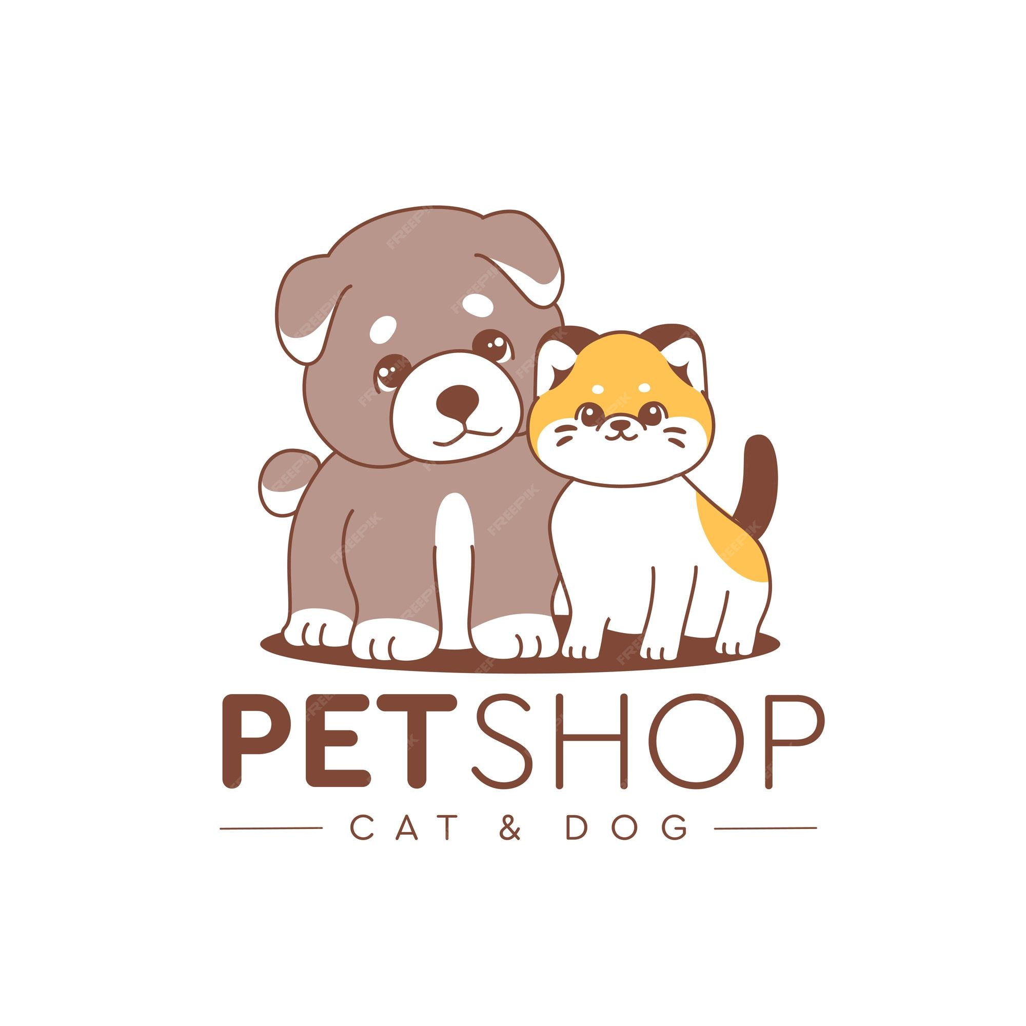 Logotipo fofinho da petshop com gato e cachorro