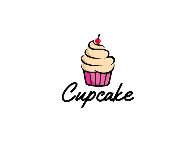 Logotipo da loja de cupcakes. logo linear redondo da loja de bolos em fundo preto