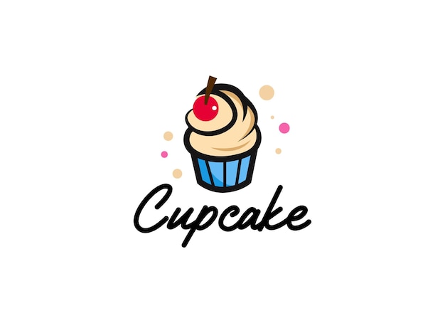 Logotipo da loja de cupcakes. logo linear redondo da loja de bolos em fundo preto