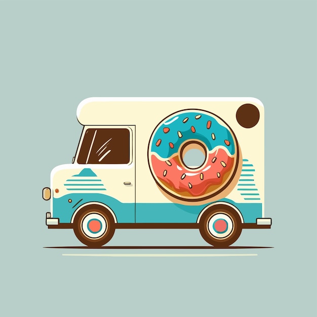Logotipo da loja de padaria de caminhão de rosquinha ícone de rosquinha de desenho animado ou menu de rótulo