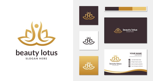 Logotipo da lótus da beleza com estilo elegante minimalista e modelo de cartão de visita