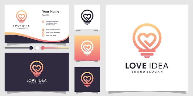 Logotipo da Love idea com estilo de contorno gradiente criativo e design de cartão de visita