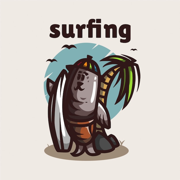 Logotipo da mascote de surf de leão-marinho