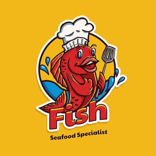 Logotipo da mascote do chef de peixe