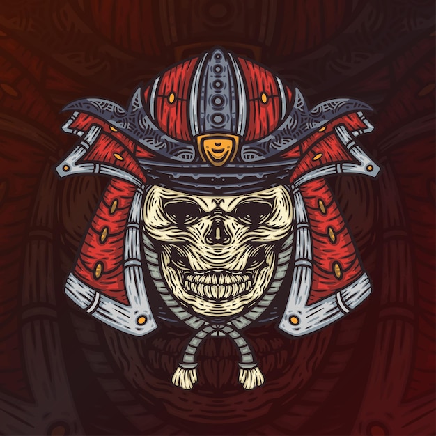 Logotipo da mascote do guerreiro samurai do crânio