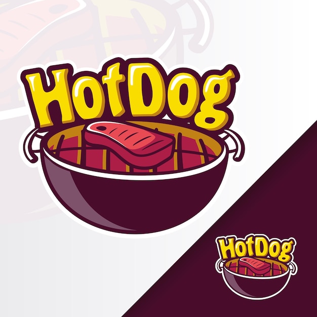 Logotipo da mascote grill hotdog pan bbq