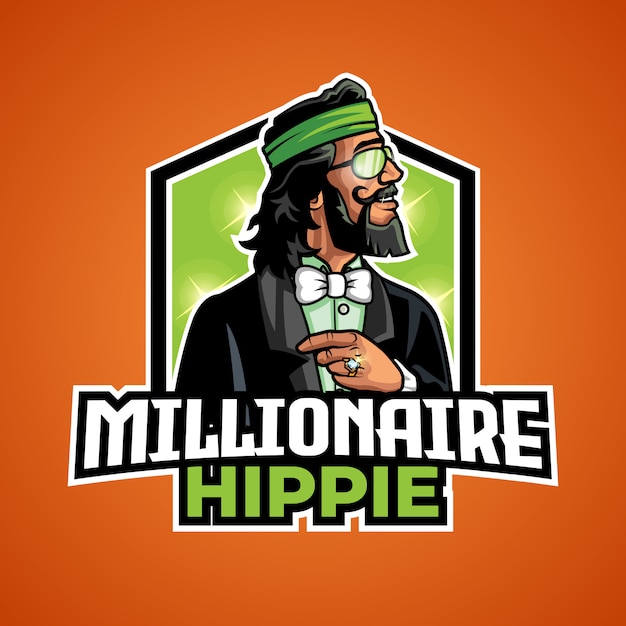 Logotipo da mascote hippie milionário