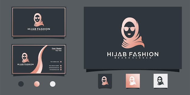 Logotipo da moda hijab com vetor de estilo de cor gradiente de luxo vetor premium