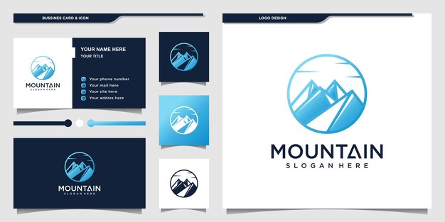 Logotipo da montanha com conceito de arte de linha de círculo, esporte, ao ar livre, escalada, vetor premium