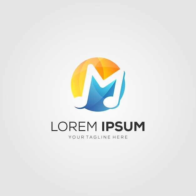 Logotipo da música com o símbolo da letra M no espaço negativo