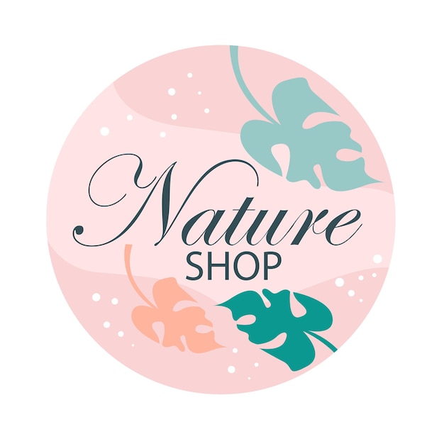 Logotipo da natureza com folha de monstera em fundo rosa