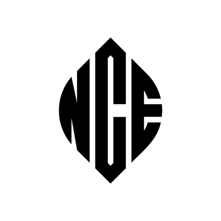 Vetor logotipo da nce em forma de círculo e elipse nce letras elípticas com estilo tipográfico as três iniciais formam um logotipo em círculo nce círculo emblema monograma abstrato letra marca vetor