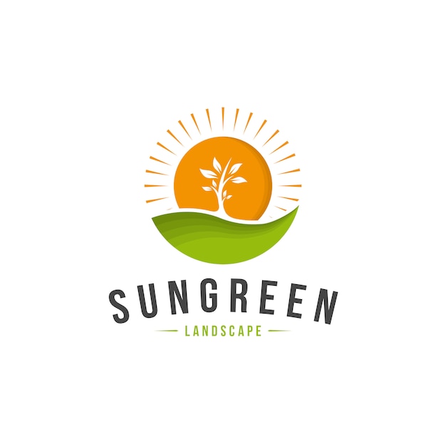 Logotipo da paisagem verde sol